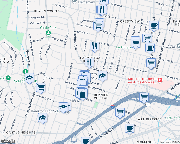 map of restaurants, bars, coffee shops, grocery stores, and more near in Los Angeles
