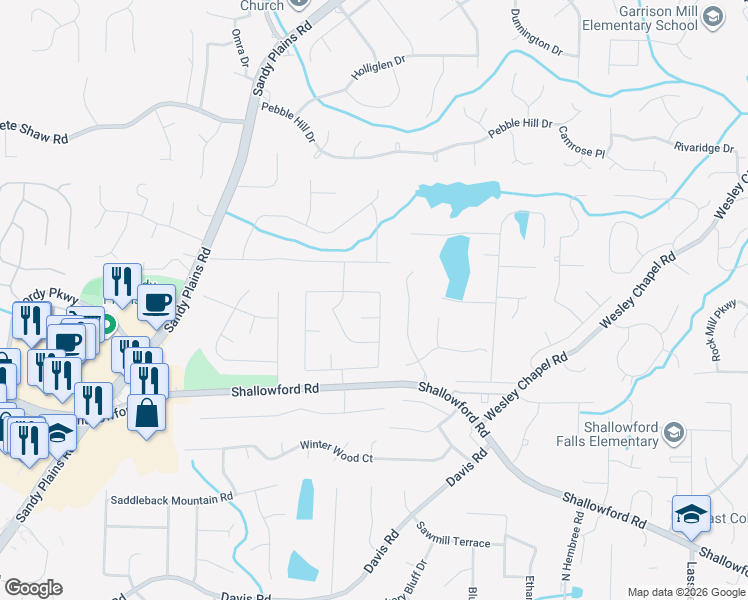 map of restaurants, bars, coffee shops, grocery stores, and more near 3354 Woodrun Trail Northeast in Marietta