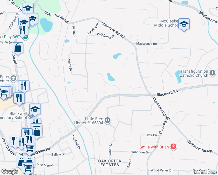 map of restaurants, bars, coffee shops, grocery stores, and more near 3633 Autumn Ridge Parkway in Marietta