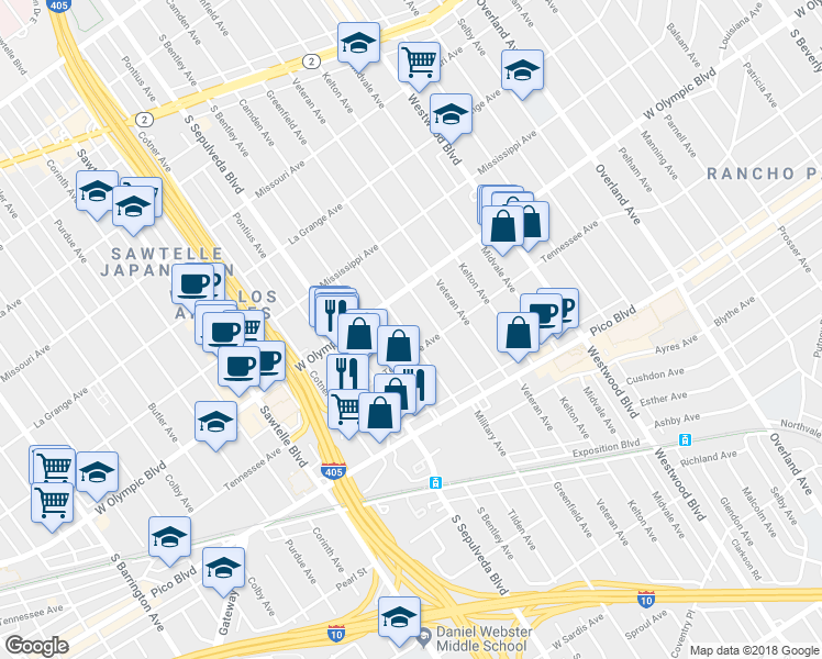map of restaurants, bars, coffee shops, grocery stores, and more near 2234 Camden Avenue in Los Angeles