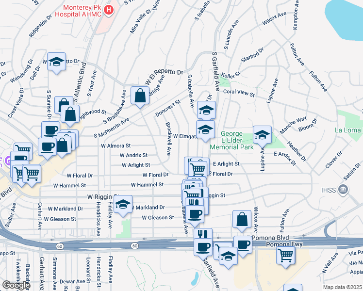 map of restaurants, bars, coffee shops, grocery stores, and more near 2012 Graylock Avenue in Monterey Park