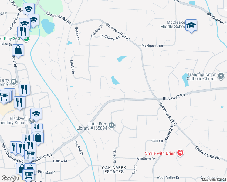 map of restaurants, bars, coffee shops, grocery stores, and more near 3633 Autumn Ridge Pkwy in Marietta