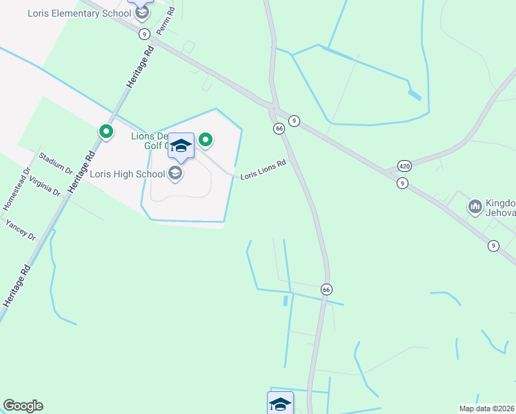 map of restaurants, bars, coffee shops, grocery stores, and more near 301 Loris Lions Road in Loris