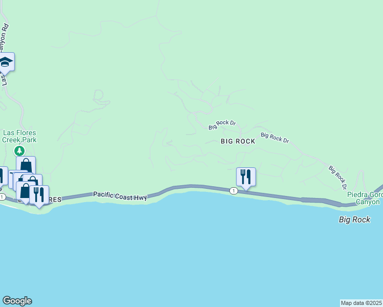 map of restaurants, bars, coffee shops, grocery stores, and more near 20647 Seaboard Road in Malibu