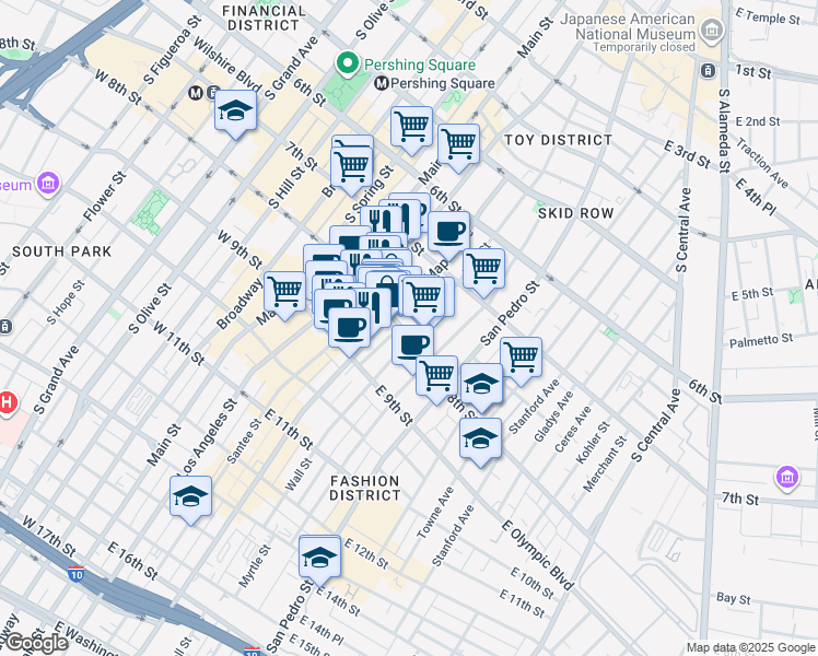 map of restaurants, bars, coffee shops, grocery stores, and more near in Los Angeles