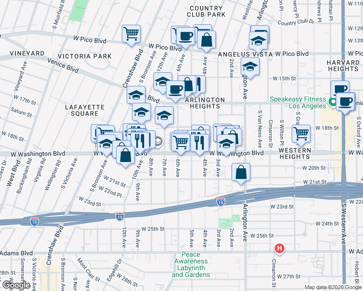 map of restaurants, bars, coffee shops, grocery stores, and more near 1727 5th Avenue in Los Angeles