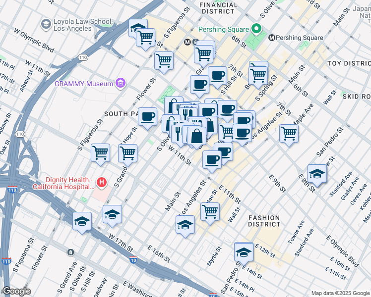 map of restaurants, bars, coffee shops, grocery stores, and more near in Los Angeles