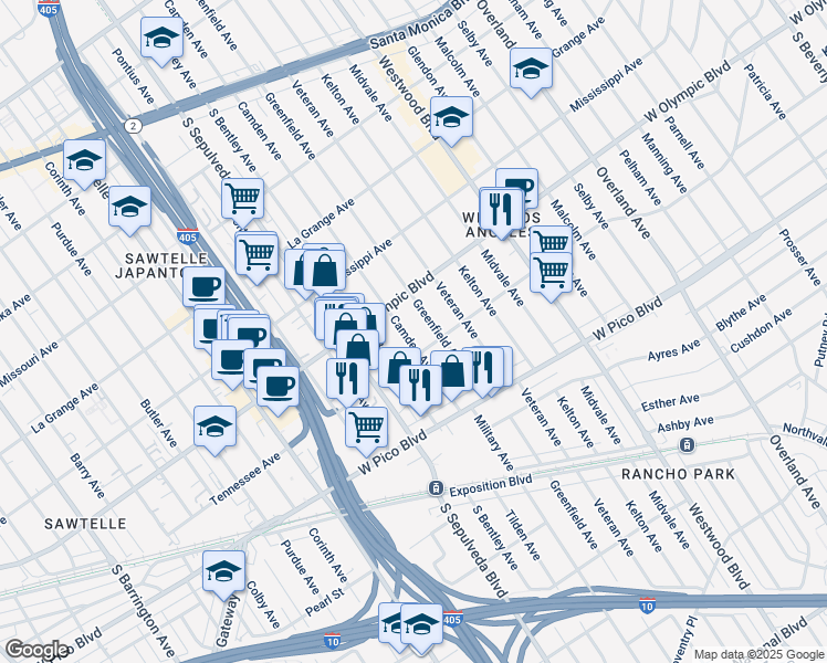 map of restaurants, bars, coffee shops, grocery stores, and more near 2234 Camden Avenue in Los Angeles