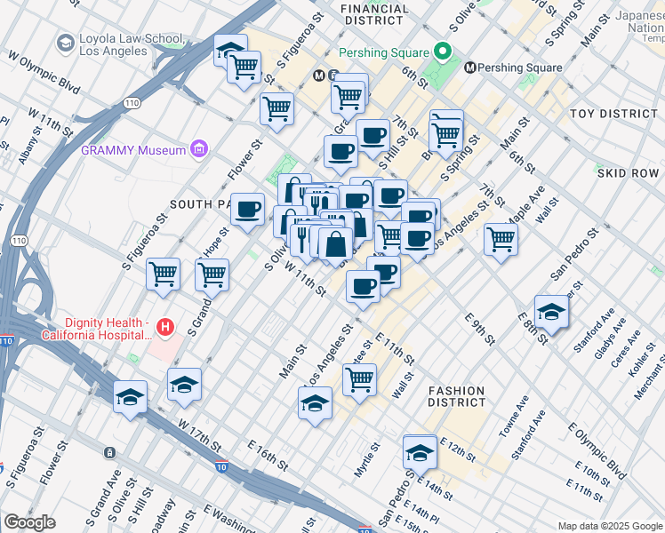 map of restaurants, bars, coffee shops, grocery stores, and more near in Los Angeles