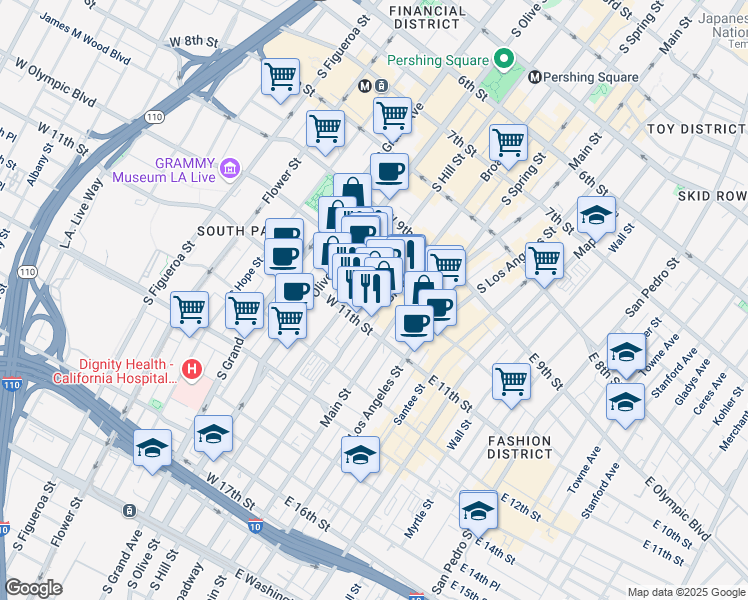 map of restaurants, bars, coffee shops, grocery stores, and more near 1035 Blackstone Court in Los Angeles