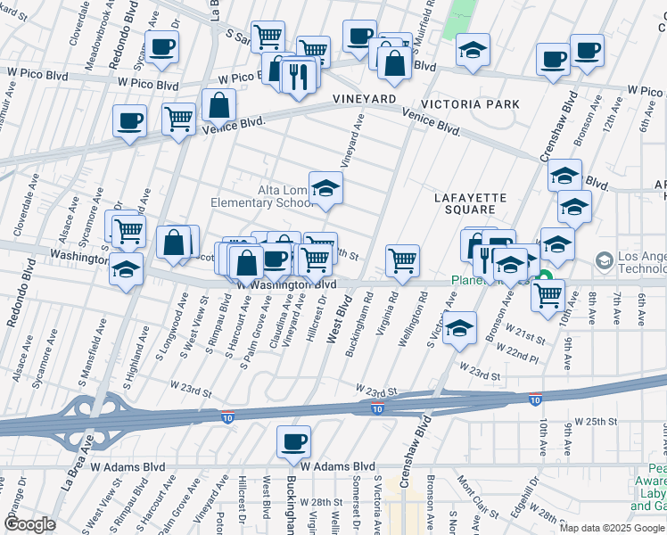 map of restaurants, bars, coffee shops, grocery stores, and more near 4535 1/2 West 18th Street in Los Angeles