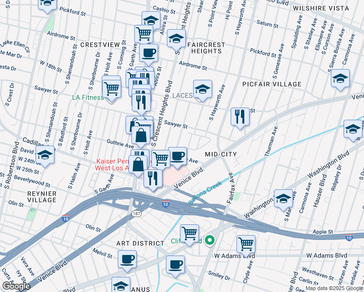 map of restaurants, bars, coffee shops, grocery stores, and more near 1923 Briar Rose Lane in Los Angeles