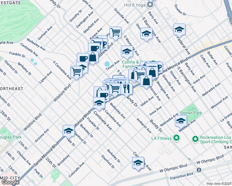 map of restaurants, bars, coffee shops, grocery stores, and more near in Los Angeles