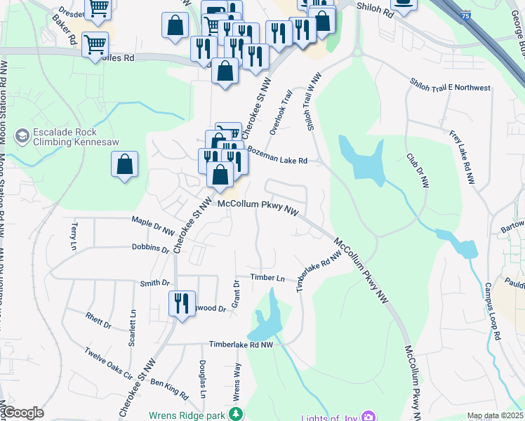 map of restaurants, bars, coffee shops, grocery stores, and more near 3030 Sand Wedge Circle in Kennesaw