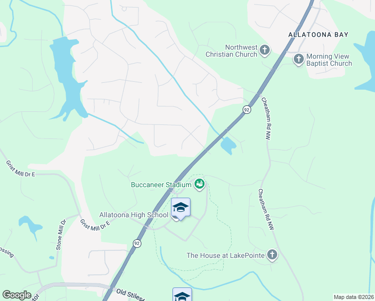 map of restaurants, bars, coffee shops, grocery stores, and more near 3452 Plantation Ridge Road in Acworth