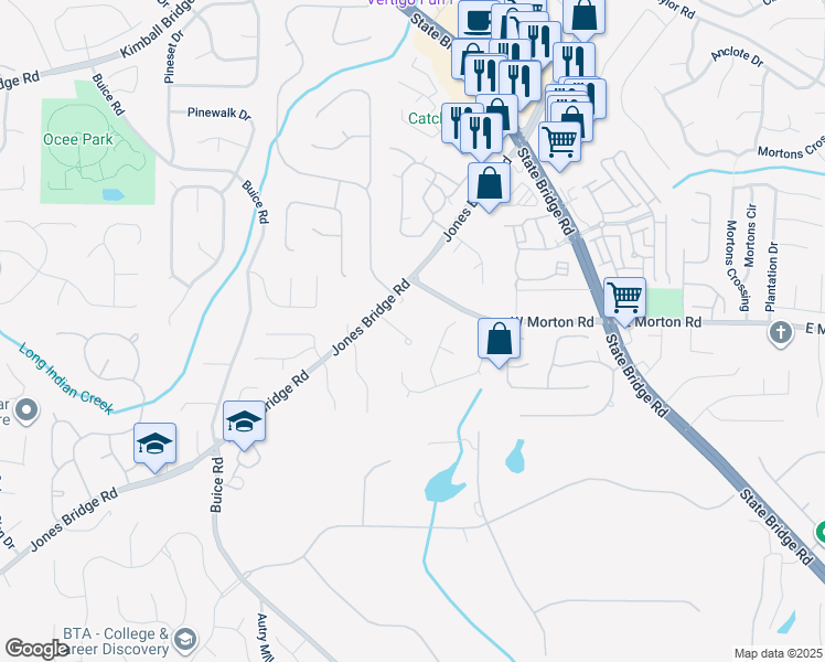 map of restaurants, bars, coffee shops, grocery stores, and more near 800 Gates Lane in Alpharetta