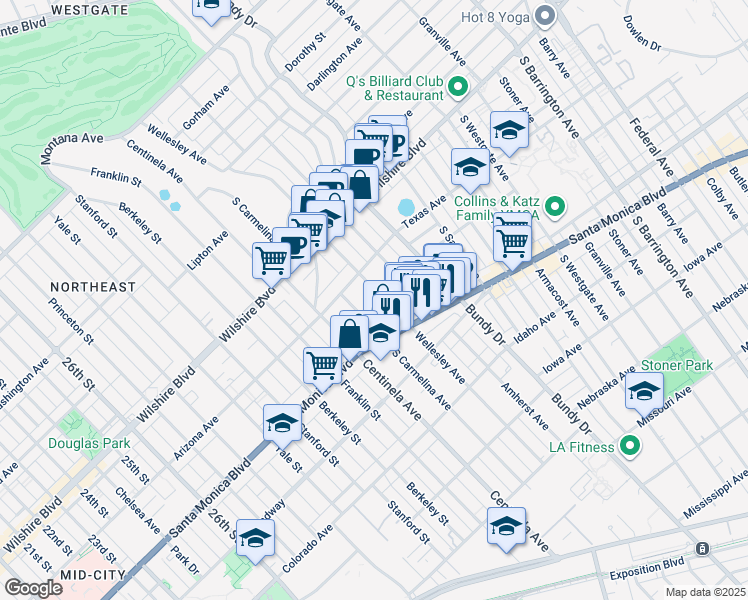 map of restaurants, bars, coffee shops, grocery stores, and more near 1337 Wellesley Avenue in Los Angeles
