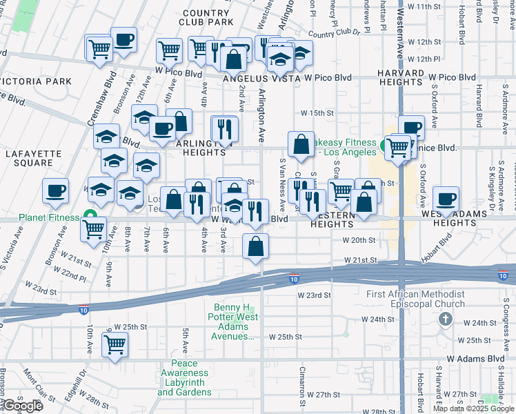 map of restaurants, bars, coffee shops, grocery stores, and more near 1839 Arlington Avenue in Los Angeles