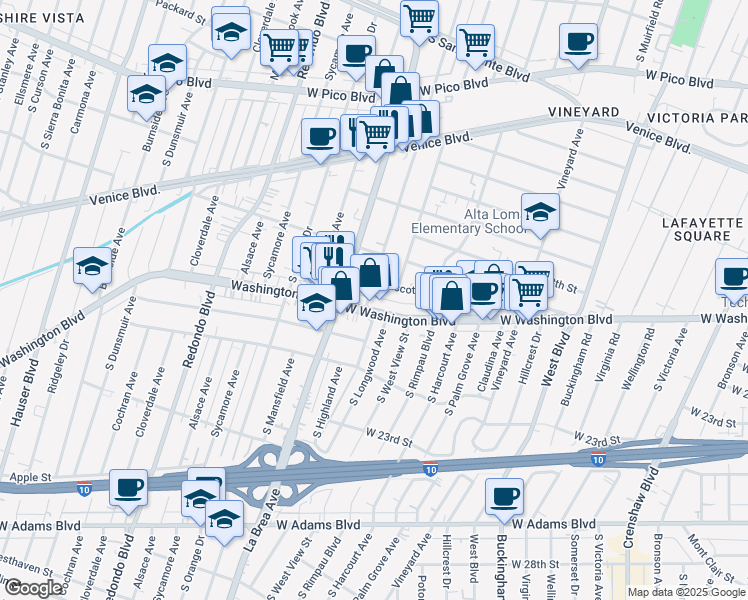 map of restaurants, bars, coffee shops, grocery stores, and more near 4861 Mascot Street in Los Angeles