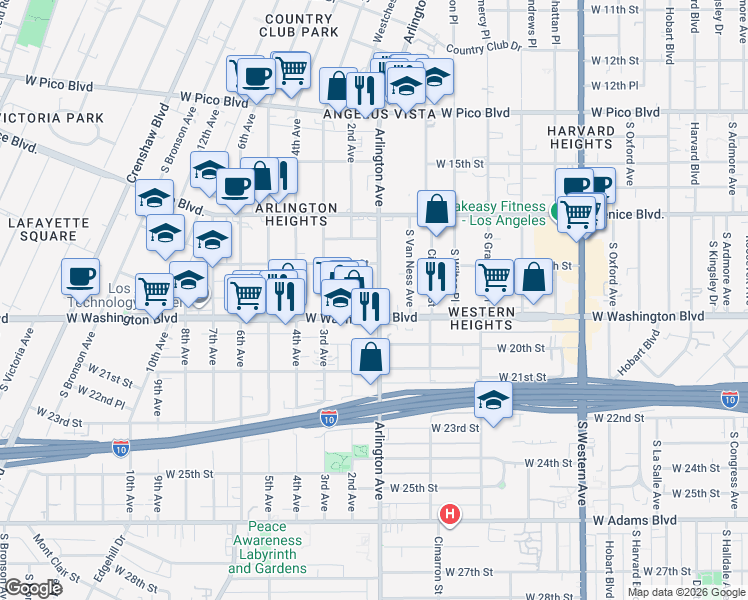 map of restaurants, bars, coffee shops, grocery stores, and more near 1839 Arlington Avenue in Los Angeles