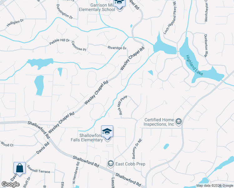 map of restaurants, bars, coffee shops, grocery stores, and more near 3830 Wesley Chapel Road in Marietta