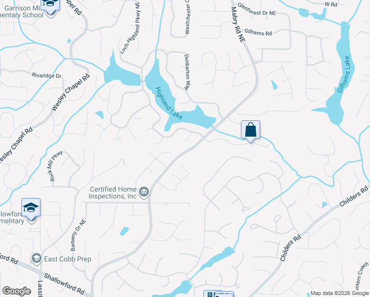 map of restaurants, bars, coffee shops, grocery stores, and more near 3701 Mabry Road in Roswell
