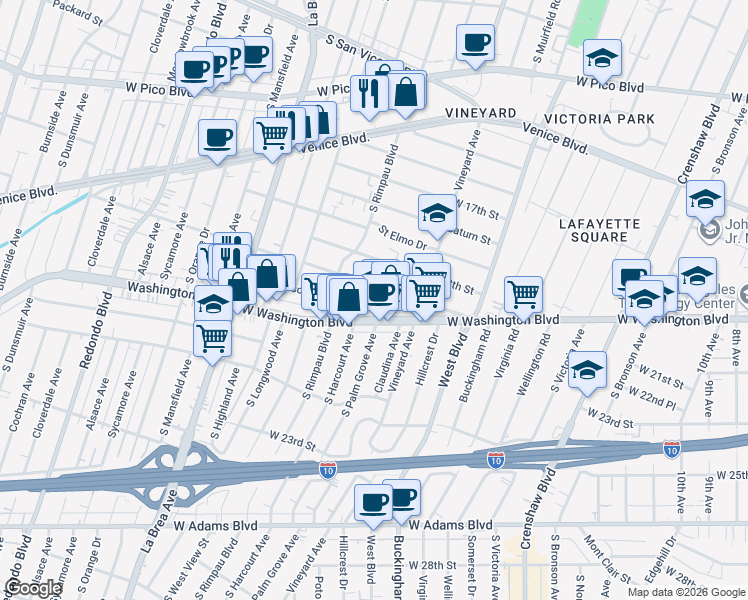 map of restaurants, bars, coffee shops, grocery stores, and more near 4656 Mascot Street in Los Angeles