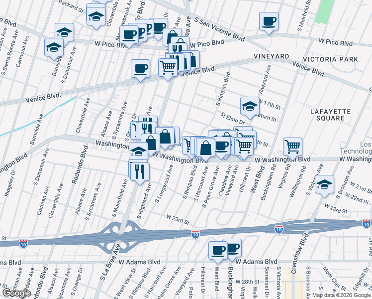 map of restaurants, bars, coffee shops, grocery stores, and more near 4822 Mascot Street in Los Angeles