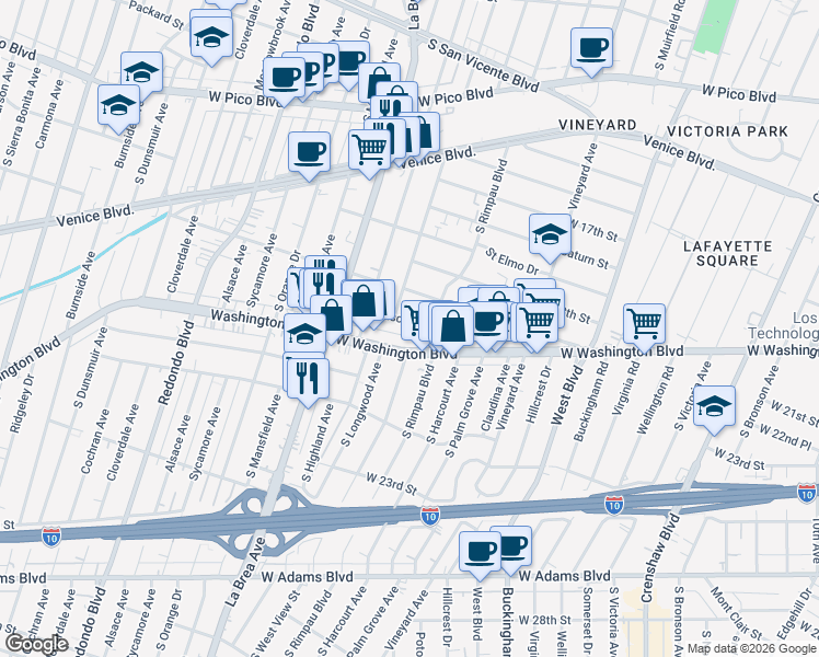 map of restaurants, bars, coffee shops, grocery stores, and more near 4822 Mascot Street in Los Angeles