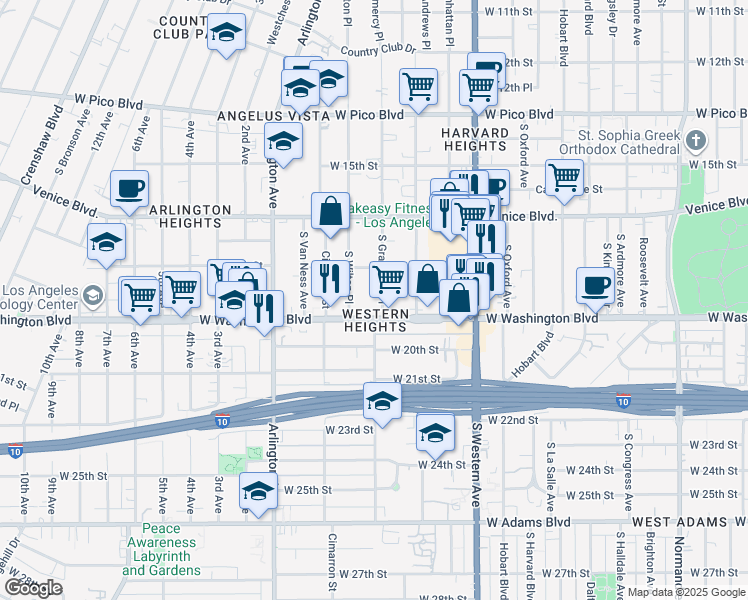 map of restaurants, bars, coffee shops, grocery stores, and more near 1824 South Wilton Place in Los Angeles