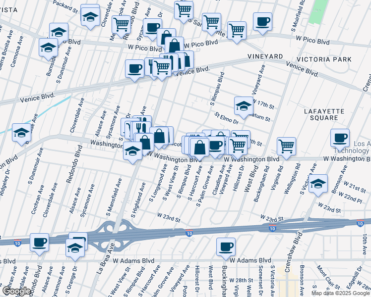 map of restaurants, bars, coffee shops, grocery stores, and more near 4815 Mascot Street in Los Angeles