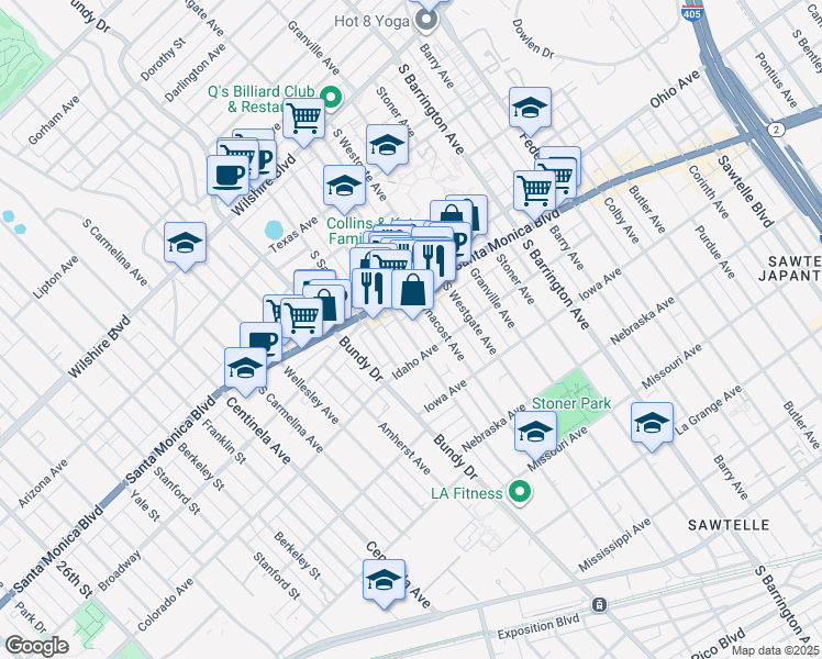 map of restaurants, bars, coffee shops, grocery stores, and more near in Los Angeles