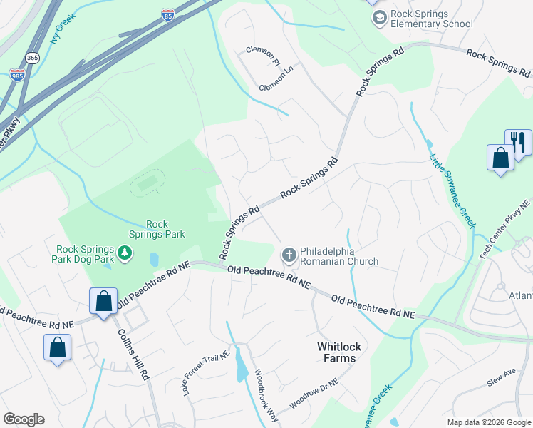 map of restaurants, bars, coffee shops, grocery stores, and more near 2850 Tuscany Park Drive in Lawrenceville