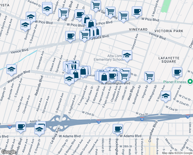 map of restaurants, bars, coffee shops, grocery stores, and more near 4810 Mascot Street in Los Angeles