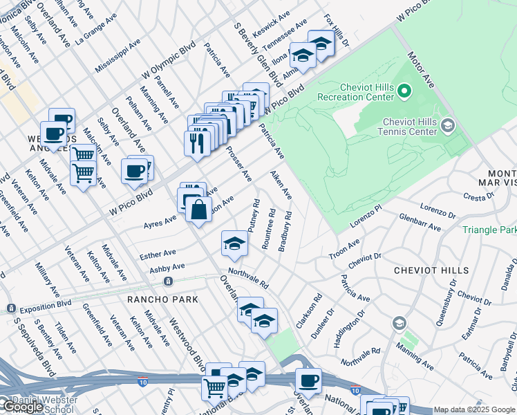 map of restaurants, bars, coffee shops, grocery stores, and more near 10532 Esther Avenue in Los Angeles