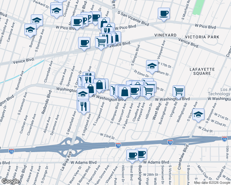 map of restaurants, bars, coffee shops, grocery stores, and more near 4815 Mascot Street in Los Angeles