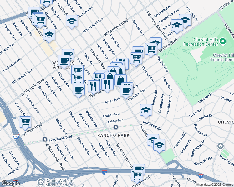 map of restaurants, bars, coffee shops, grocery stores, and more near in Los Angeles