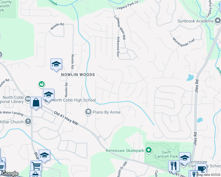 map of restaurants, bars, coffee shops, grocery stores, and more near 3503 Donamire Way Northwest in Kennesaw