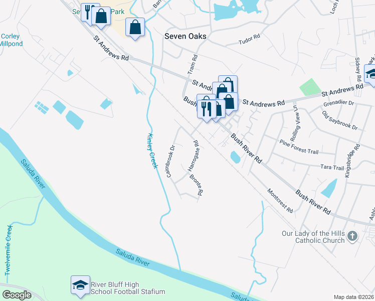 map of restaurants, bars, coffee shops, grocery stores, and more near 3718 Cairnbrook Court in Columbia