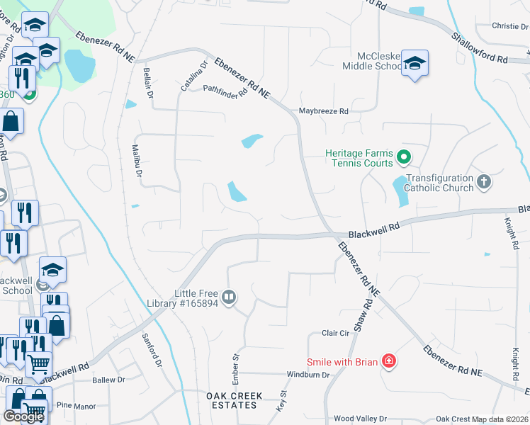 map of restaurants, bars, coffee shops, grocery stores, and more near 1273 Autumn Way in Marietta