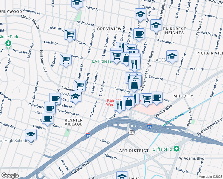 map of restaurants, bars, coffee shops, grocery stores, and more near 8627 Guthrie Avenue in Los Angeles