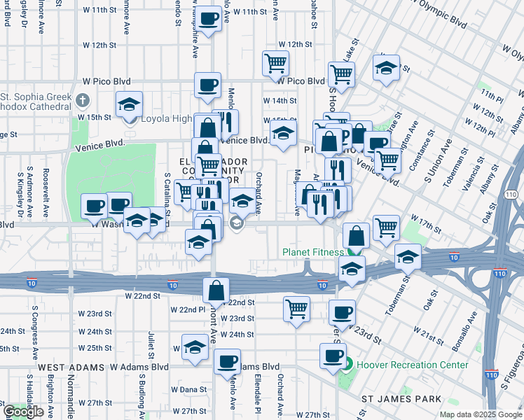map of restaurants, bars, coffee shops, grocery stores, and more near 1810 Orchard Avenue in Los Angeles