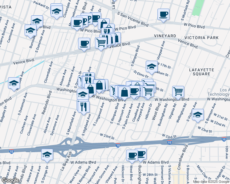map of restaurants, bars, coffee shops, grocery stores, and more near 4815 Mascot Street in Los Angeles