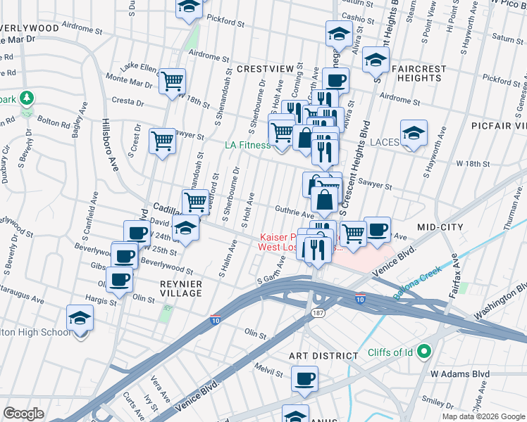 map of restaurants, bars, coffee shops, grocery stores, and more near 8627 Guthrie Avenue in Los Angeles