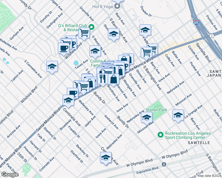 map of restaurants, bars, coffee shops, grocery stores, and more near 1528 Brockton Avenue in Los Angeles