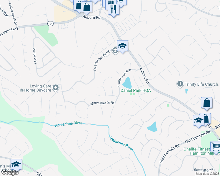 map of restaurants, bars, coffee shops, grocery stores, and more near 2732 Scouts Court Northeast in Dacula
