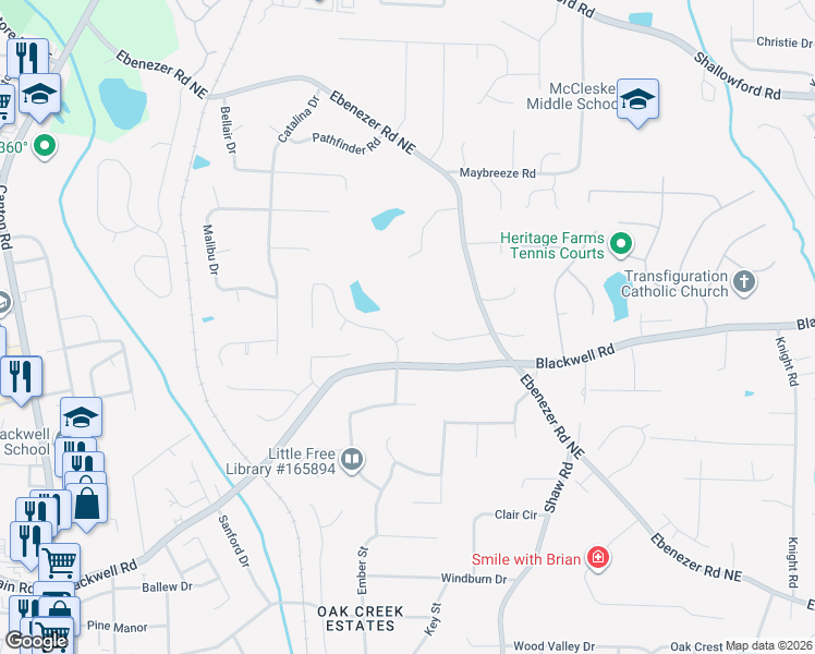 map of restaurants, bars, coffee shops, grocery stores, and more near 1273 Autumn Way in Marietta