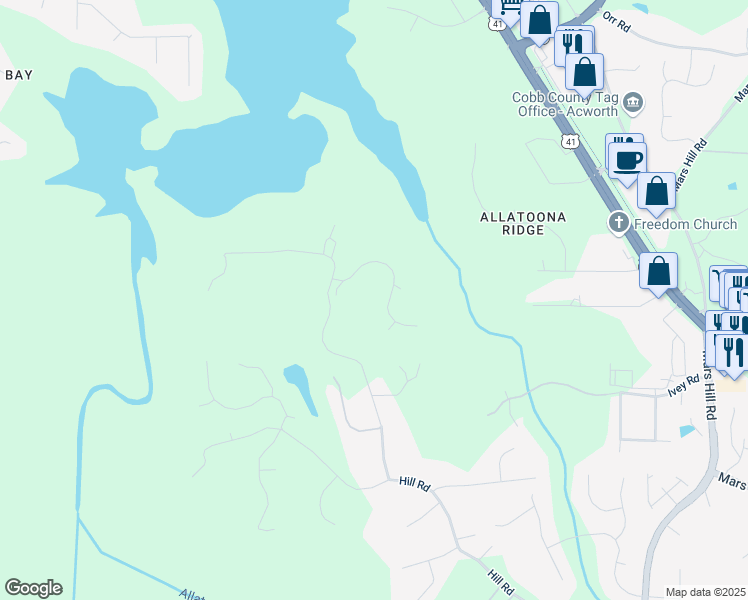 map of restaurants, bars, coffee shops, grocery stores, and more near 5327 Saville Drive Northwest in Acworth
