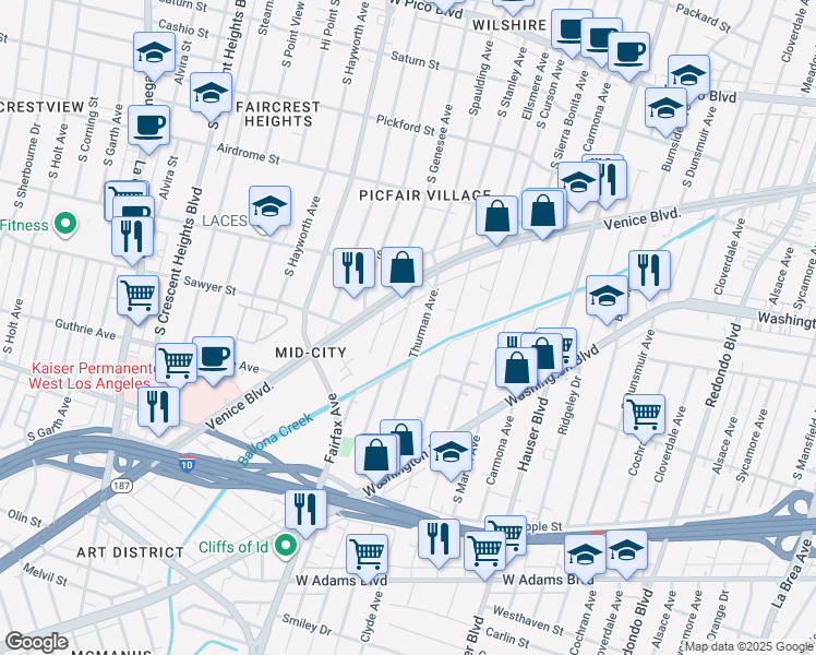 map of restaurants, bars, coffee shops, grocery stores, and more near 1944 Spaulding Avenue in Los Angeles