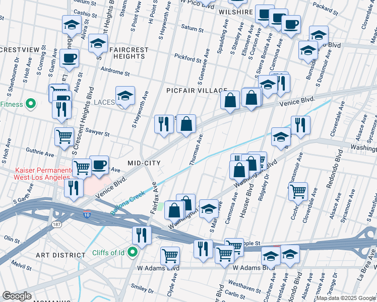 map of restaurants, bars, coffee shops, grocery stores, and more near 1944 Spaulding Avenue in Los Angeles